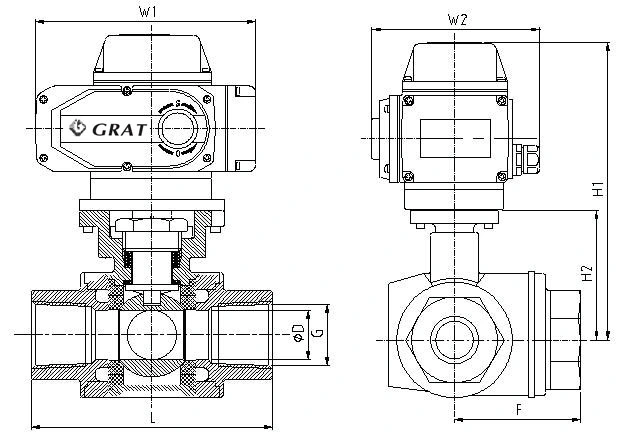 SS-Gleiterschluss elektrisches Steuerventil industrielles 3-Wege-elektrisches Kugelventil 1